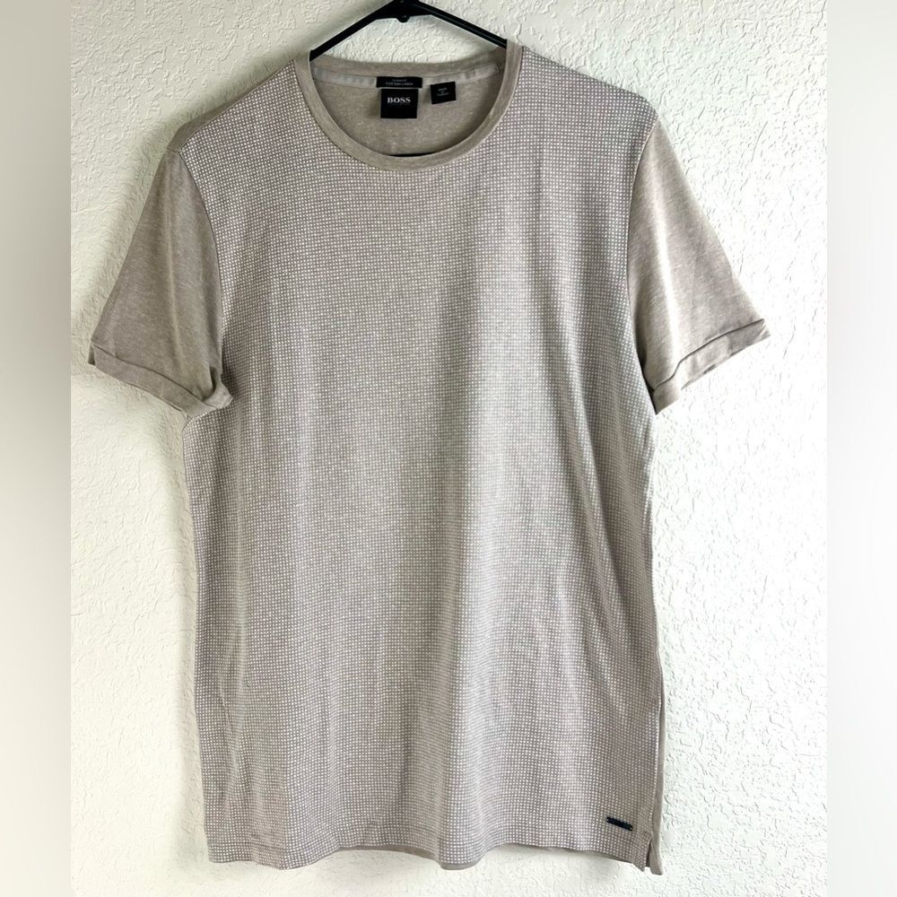 Boss Men's Light Taupe Short Sleeve Tee Linen-Cotton Blend